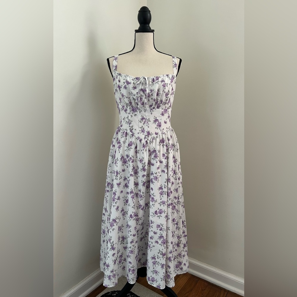 Floral Purple and White Women's Dress w Pockets